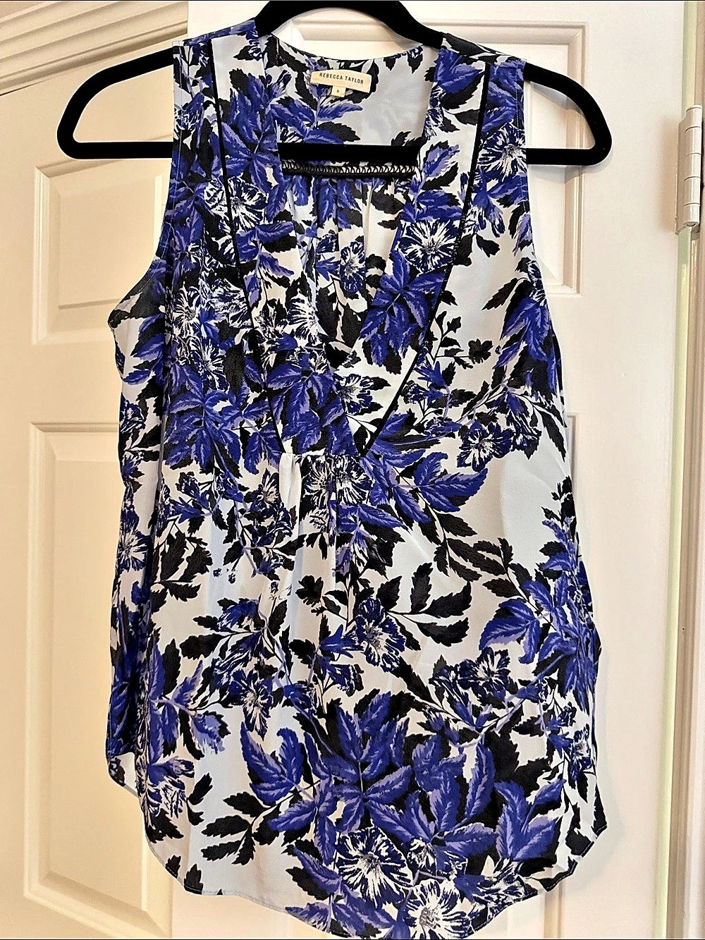 Rebecca Taylor Floral Silk Blouse in Blue & White Size 6 Like New